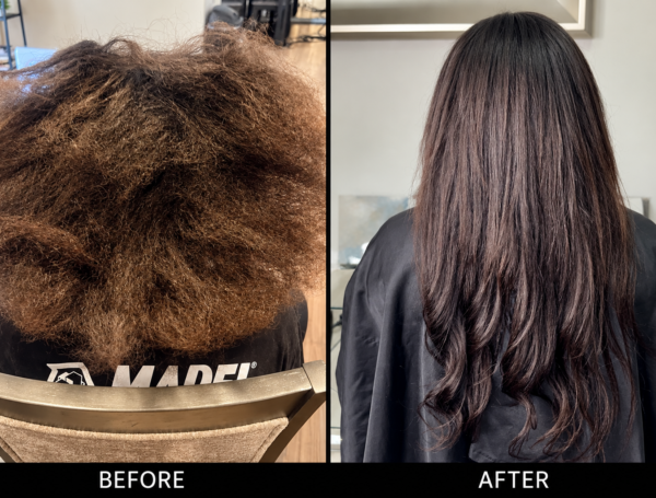 Before and after custom K-Tip hair extensions by LTBHair in Phoenix, Arizona