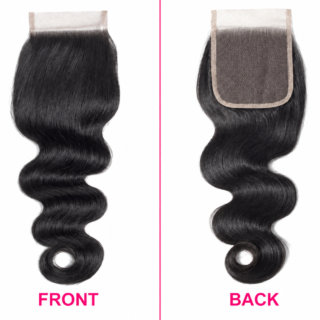 bodywave_closure Front and back view of a Brazilian lace closure with a breathable lace base