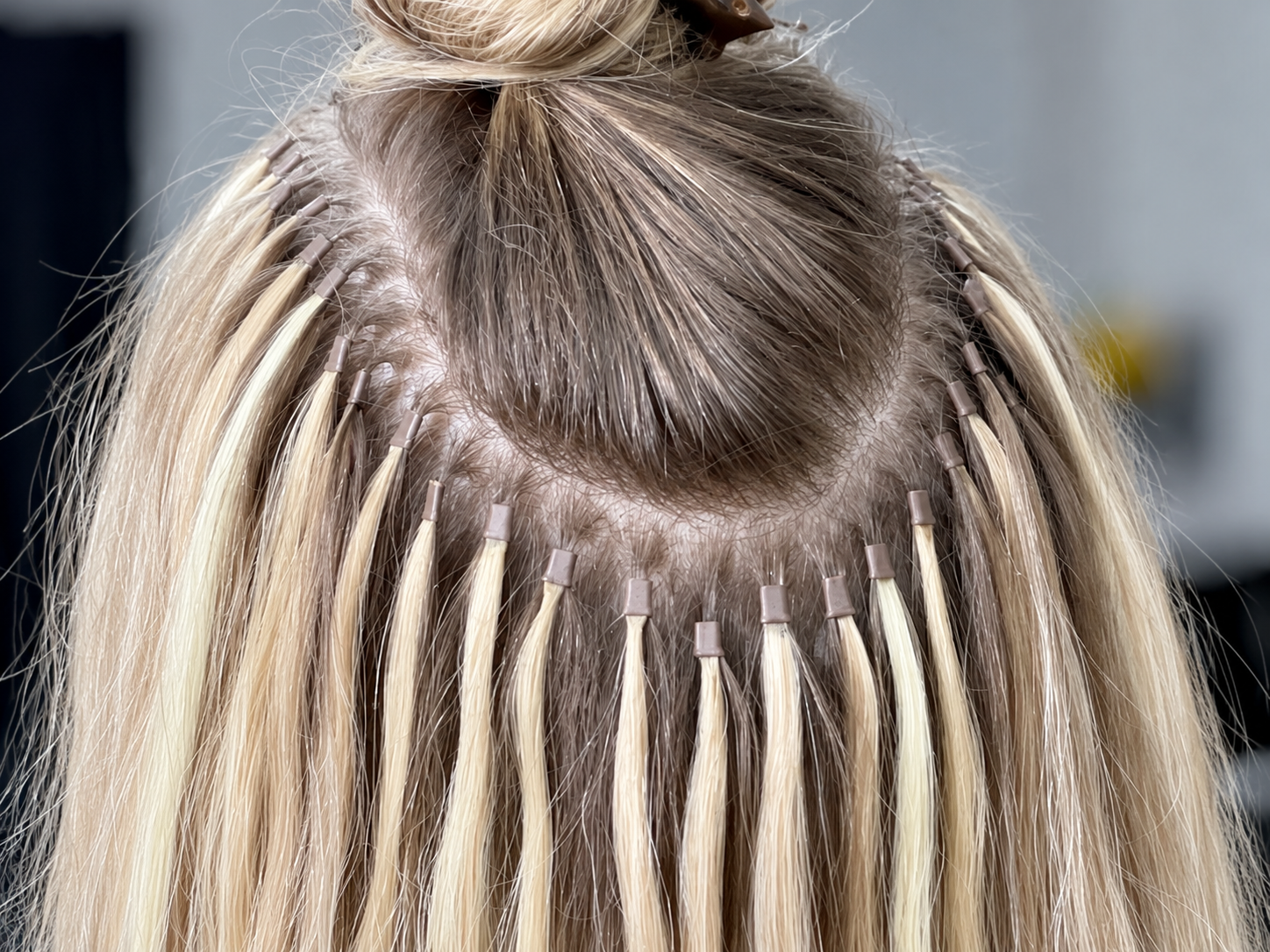 Close-up of I-Tip cylinders installed with clean sectioning at LTBHair in Phoenix